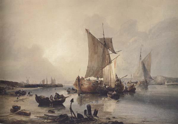 Samuel Owen Loading boats in an estuary (mk47) France oil painting art
